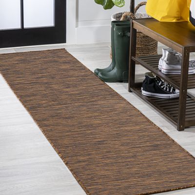 Eyely NST100D-28 Tuscan Sun Collection Ethan Modern Flatweave Solid Indoor/Outdoor Runner Rug Casual;Solid;Coastal, Bedroom, Backyard, Patio, Easy-Cleaning, Non-Shedding, 2 X 8, Brown