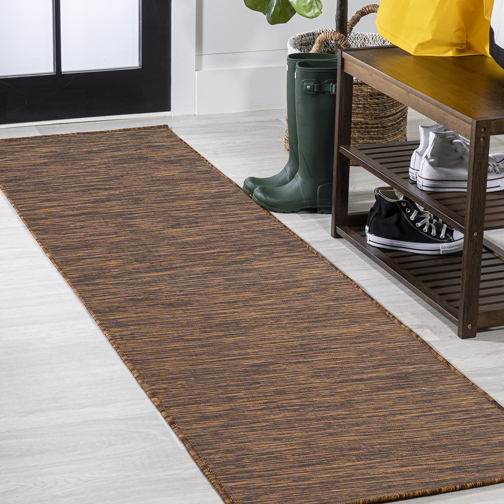 Eyely NST100D-28 Tuscan Sun Collection Ethan Modern Flatweave Solid Indoor/Outdoor Runner Rug Casual;Solid;Coastal, Bedroom, Backyard, Patio, Easy-Cleaning, Non-Shedding, 2 X 8, Brown