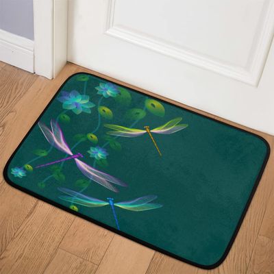 Abstract Dragonfly Pattern Printed Area Rugs with Non Slip Backing for Outdoor 20" x 31" Dragonfly Flowers Home Decor Carpet Mat