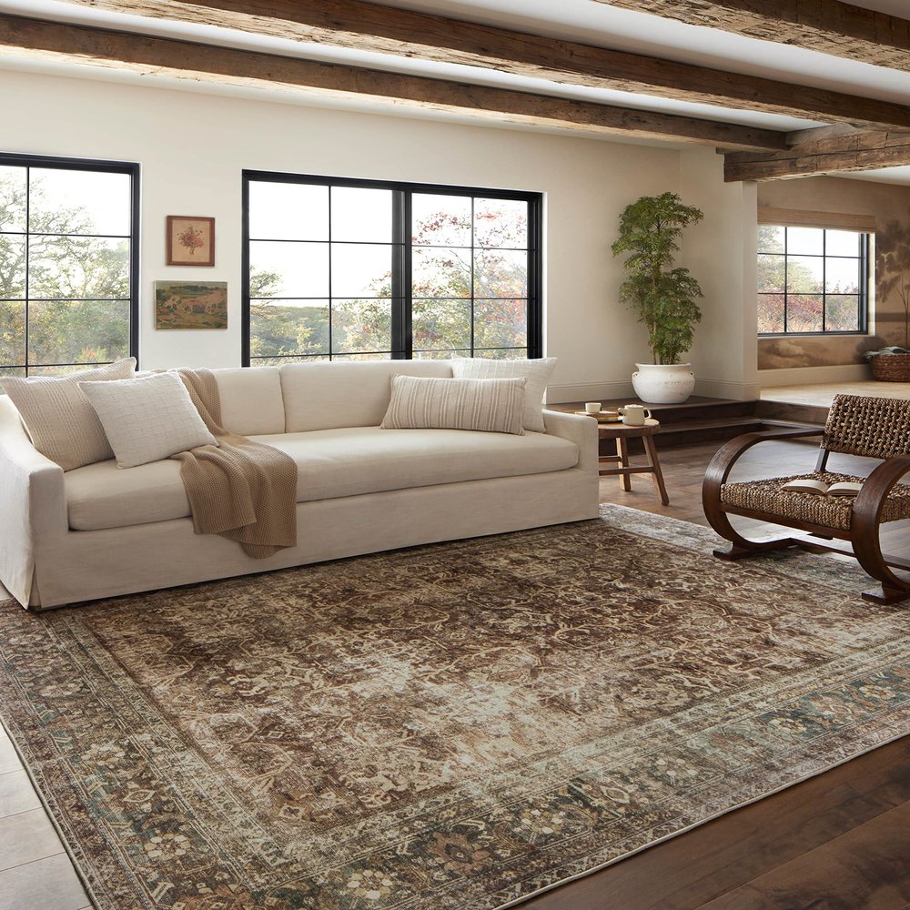 Loloi Magnolia Home by Joanna Gaines Sinclair Collection SIN-01 Rust/Lagoon 5'-0" x 7'-0", .25" Pile Height, Machine Washable, Area Rug
