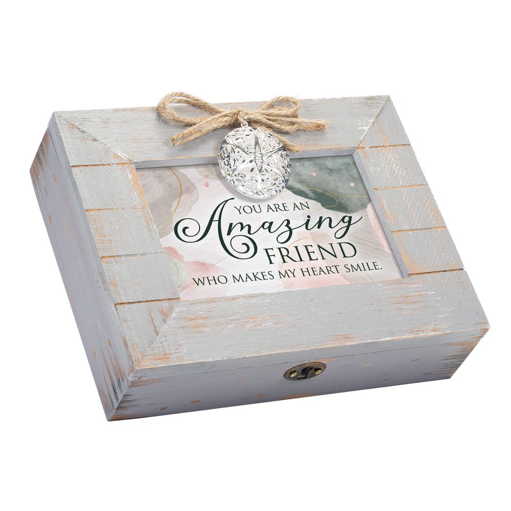 Cottage Garden Amazing Friend Weathered Grey Locket Musical Box Plays Tune That's What Friends are for
