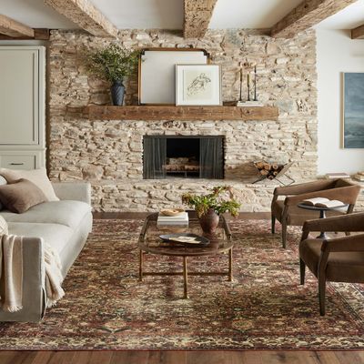Loloi Magnolia Home by Joanna Gaines Banks Collection BAN-04 Brick/Ivory 2'-0" x 5'-0" .13" Pile Height, Machine Washable, Accent Rug