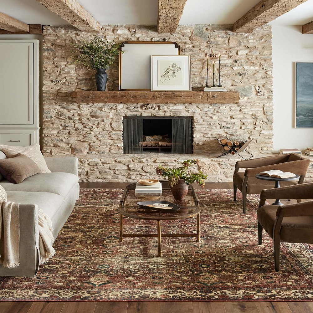 Loloi Magnolia Home by Joanna Gaines Banks Collection BAN-04 Brick/Ivory 2'-0" x 5'-0" .13" Pile Height, Machine Washable, Accent Rug