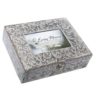 Cottage Garden Loving Memory Please Don't Cry Weathered Grey Filigree Music Box Plays Tune Amazing Grace
