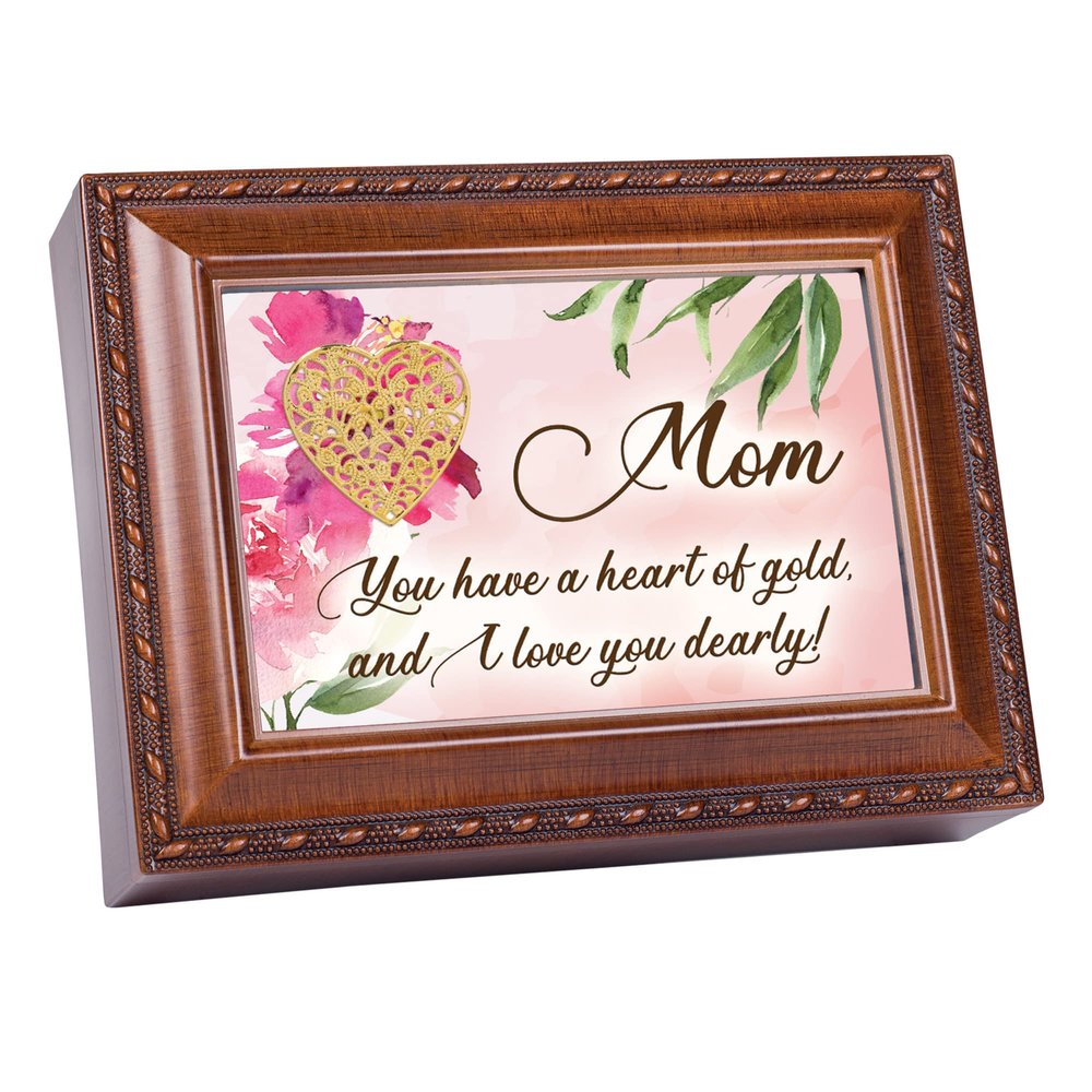 Cottage Garden Mom I Love You Dearly Rope Trim Woodgrain Music Box Plays Tune Wind Beneath My Wings