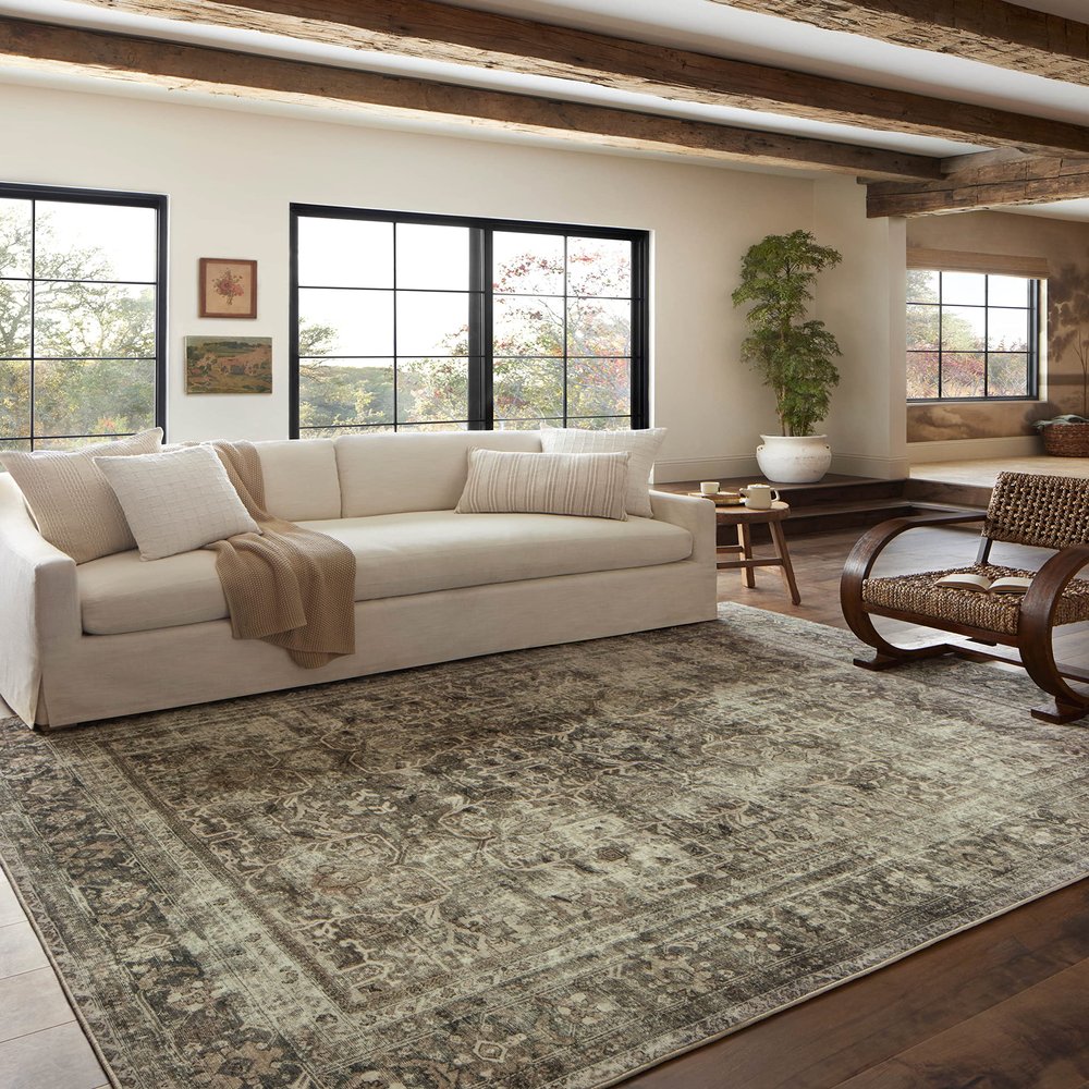 Loloi Magnolia Home by Joanna Gaines Sinclair Collection SIN-01 Pebble/Taupe 7'-6" x 9'-6", .25" Pile Height, Machine Washable, Area Rug