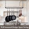 MyGift 30 Inch Ceiling or Wall Mounted Pot Rack with Shabby White Washed Solid Wood Shelf and Industrial Matte Black Metal Pipe, Hanging Cookware Utensils Organizer with 8 S-Hooks view 2