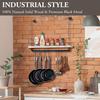 MyGift 30 Inch Ceiling or Wall Mounted Pot Rack with Shabby White Washed Solid Wood Shelf and Industrial Matte Black Metal Pipe, Hanging Cookware Utensils Organizer with 8 S-Hooks view 3