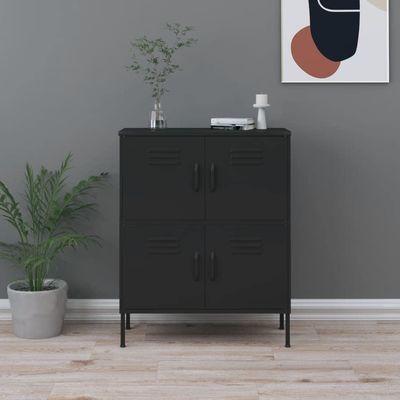 GOLINPEILO Metal Storage Cabinet, Steel Storage Cabinet with 4 Door s and 2 Adjustable Shelves, Storage Box for Storage, Office, Garage and Utility Room,Black 31.5"x13.8"x40"(E)