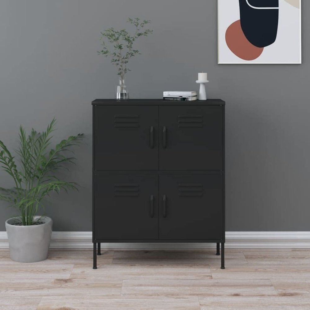 GOLINPEILO Metal Storage Cabinet, Steel Storage Cabinet with 4 Door s and 2 Adjustable Shelves, Storage Box for Storage, Office, Garage and Utility Room,Black 31.5"x13.8"x40"(E)