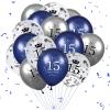 15th Blue Birthday Balloons - 15PCS Navy Blue & Silver Happy Birthday Balloons for Boy or Girl - Latex, Inflatable, Clear Confetti - Indoor/Outdoor Supplies view 1