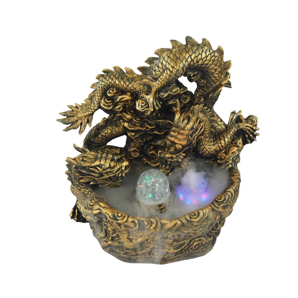 SUNESA Tabletop Fountains Desktop Waterfall Fountain Double Dragon Play Bead Water Fountain - Chinese Style Desktop Fountain for Home Office Landscape Decor Desktop Fountain