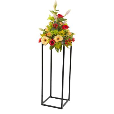 Wedding Flower Stand with Acrylic Panel Metal Centerpieces for Tables Flower Plants Vase Black Tall Floor Vase Column Geometric Flower Stand for Weddings Party Event Decorations (29.5 Inch Tall)