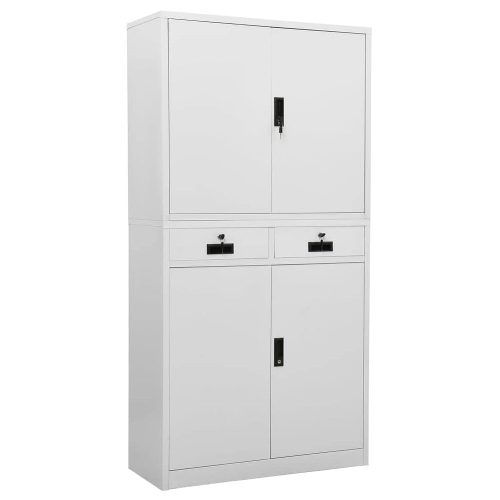 Loibinfen Metal Storage Cabinet with 2 Drawers and 3 Adjustable Shelves, Gray Steel Office Cabinet for Home, Garage, Warehouse 35.4"x15.7"x70.9" (Style A)