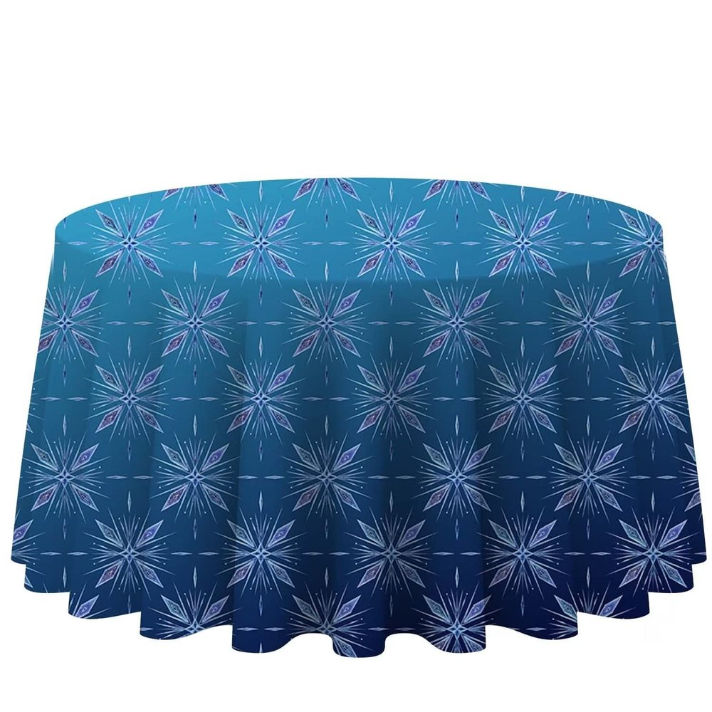 AOSTO Round Table Cover 120inch - Durable Polyester Fabric Washable Table Clothes Cover for Girl Princess Birthday Party,Ice and Snowflake