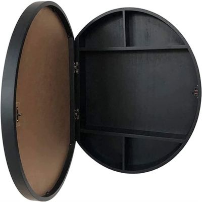 TATSEN Cosmetic Mirror Round 3 Level Bathroom Mirror Cabinet Bathroom Wall Storage Cabinet Mirror Medicine Cabinet with Slow-Close Wooden Frame Little Mirror (Color : Black, Size : 50CM)