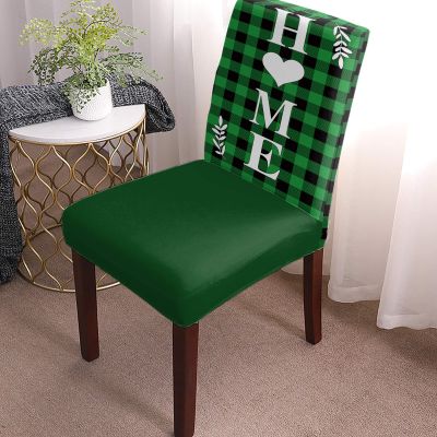 6 Pcs Dining Chair Covers Stretch Spandex Slipcovers Green Buffalo Plaid Heart Quotes St. Patrick's Day Removable Washable Dining Room Seat Cover Cushion Protector for Hotel Classic Black Checker