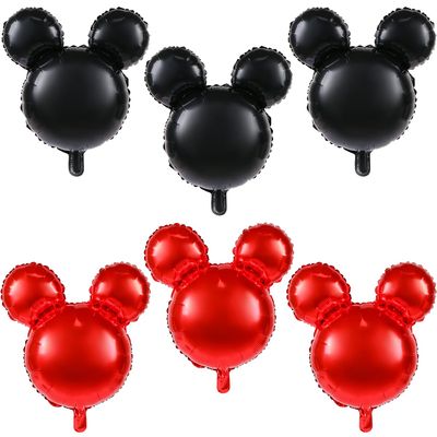 6 Pcs Bear Balloons, 24'' Mylar Balloon Jumbo Bear Head Aluminum Foil Balloons for Birthday Party Decorations Baby Shower Supplies Party Favors (BlackRed)