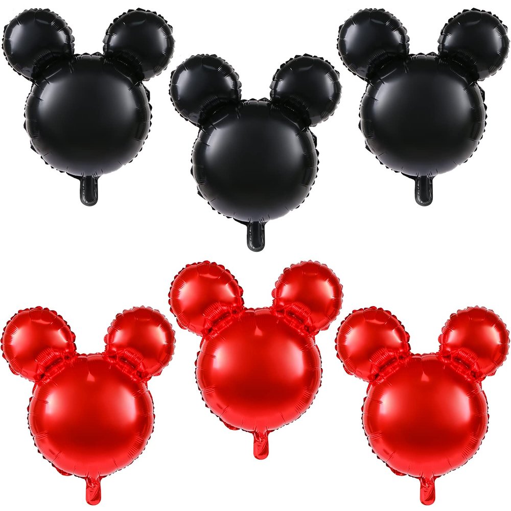 6 Pcs Bear Balloons, 24'' Mylar Balloon Jumbo Bear Head Aluminum Foil Balloons for Birthday Party Decorations Baby Shower Supplies Party Favors (BlackRed)