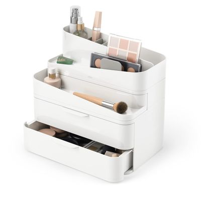 Umbra Glam Cosmetic Organizer, Versatile Storage Container With Removable Insert for Bathroom, Office and More, Large, White