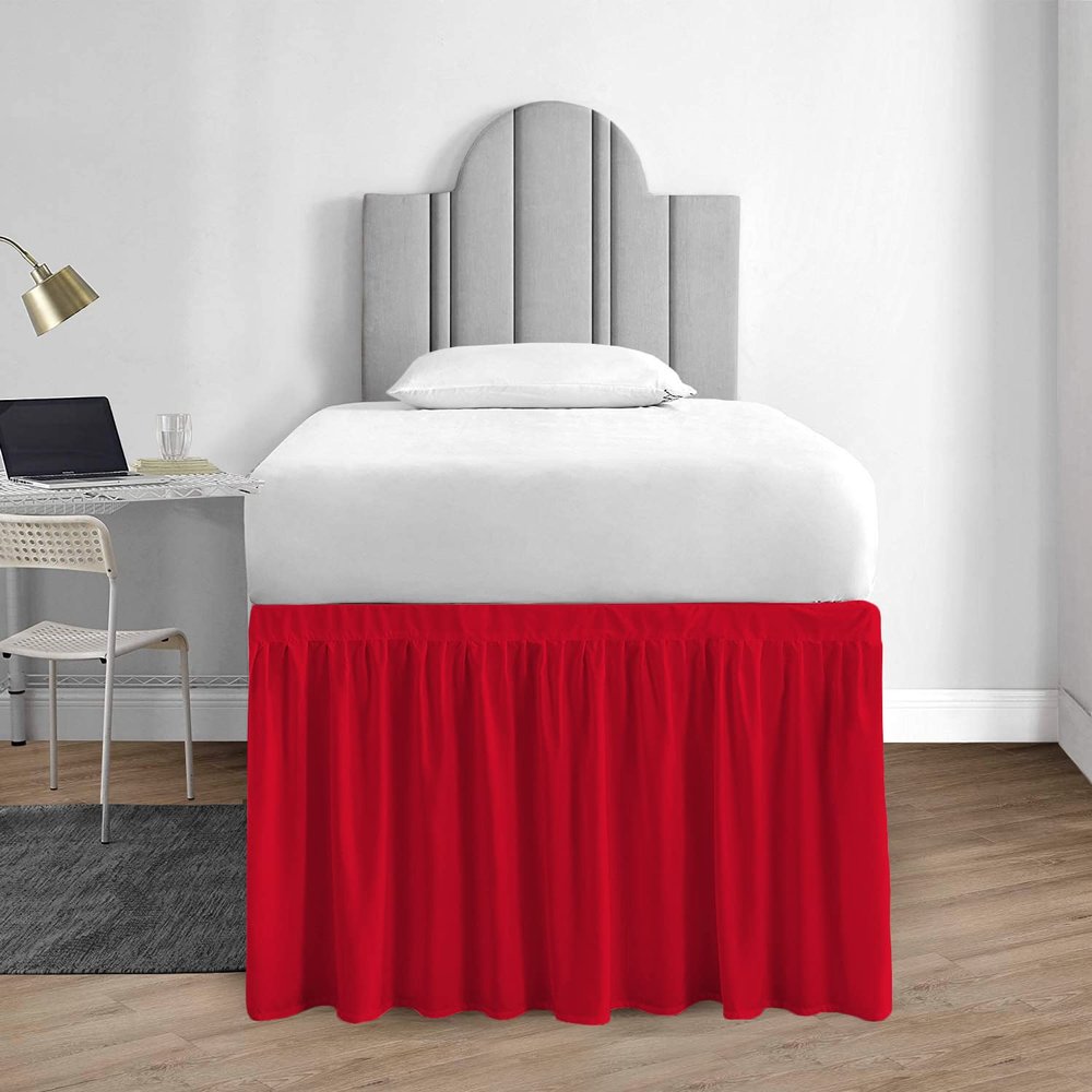 1000 Series College Dorm Room Bedskirts Twin XL Extra Long Ruffled with Split Corner Elegant Design Premium Brushed Microfiber Tailored Drop Easy Care Wrinkle Free - Twin-XL - 50" Drop, Blood Red