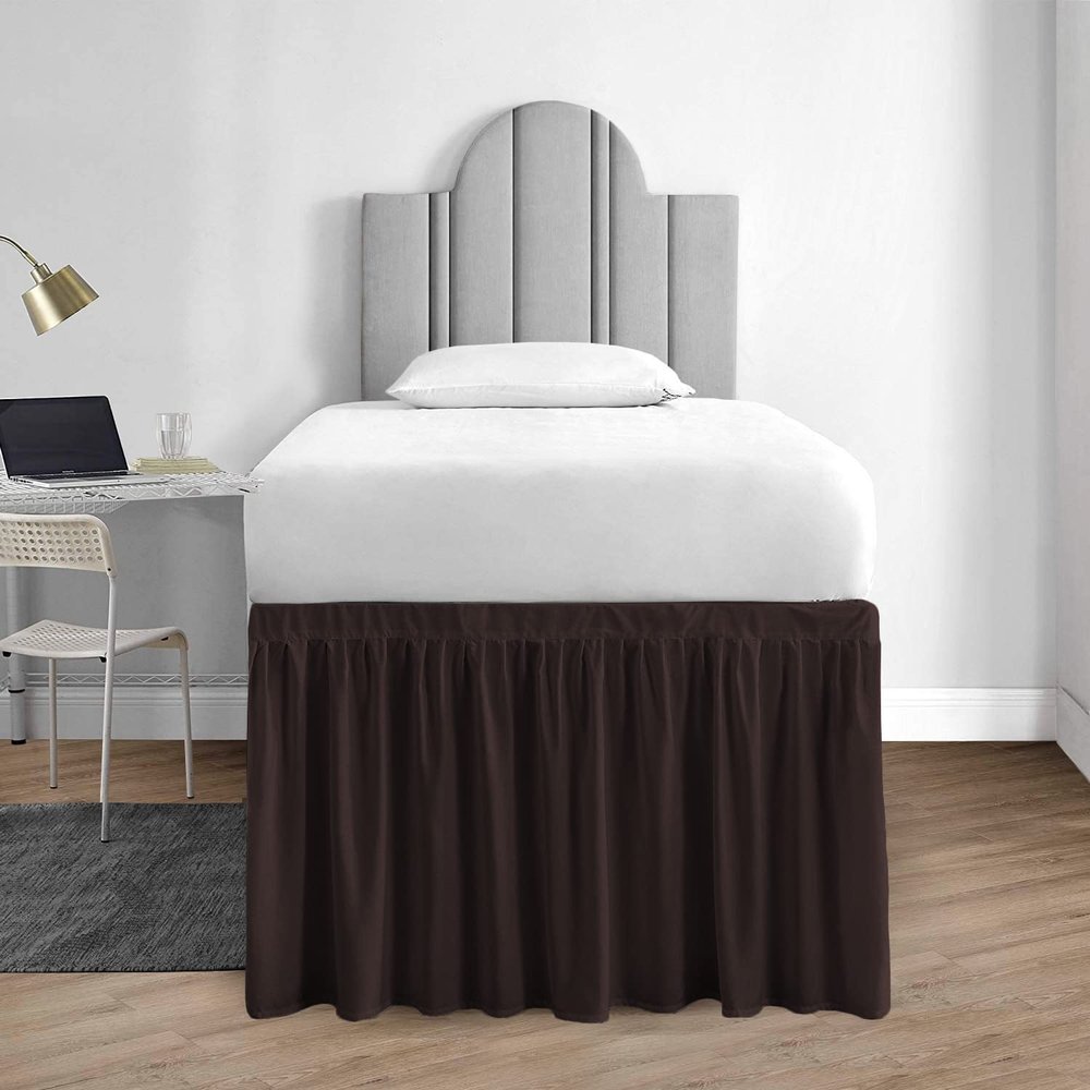 1000 Series College Dorm Room Bedskirts Twin XL Extra Long Ruffled with Split Corner Elegant Design Premium Brushed Microfiber Tailored Drop Easy Care Wrinkle Free - Twin-XL - 52" Drop, Chocolate
