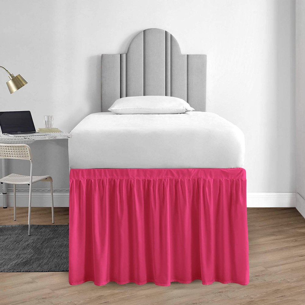 1000 Series College Dorm Room Bedskirts Twin XL Extra Long Ruffled with Split Corner Elegant Design Premium Brushed Microfiber Tailored Drop Easy Care Wrinkle Free - Twin-XL - 36" Drop, Hot Pink