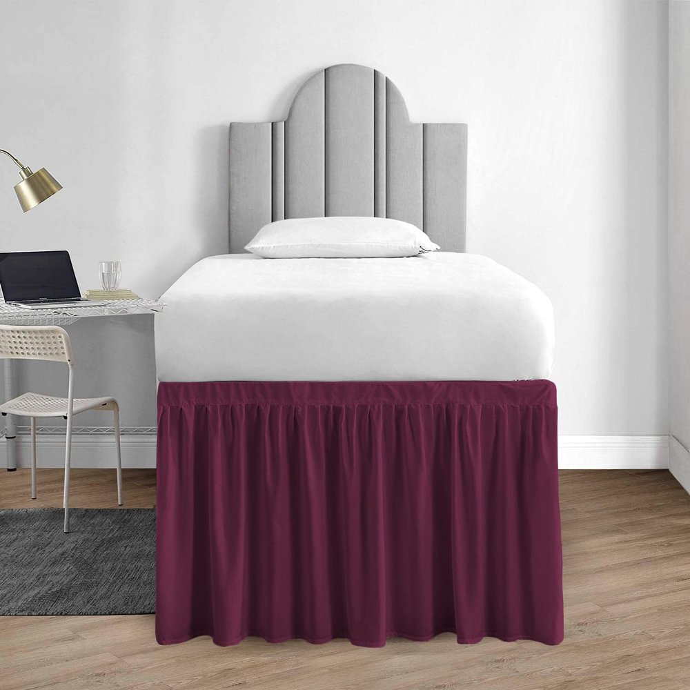 1000 Series College Dorm Room Bedskirts Twin XL Extra Long Ruffled with Split Corner Elegant Design Premium Brushed Microfiber Tailored Drop Easy Care Wrinkle Free - Twin-XL - 44" Drop, Wine