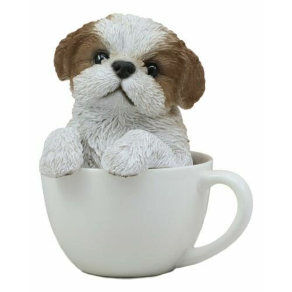 1 Pcs Of Realistic Adorable Dog In Teacup Statue 5.75" Tall Pet Pal Decor Dogs