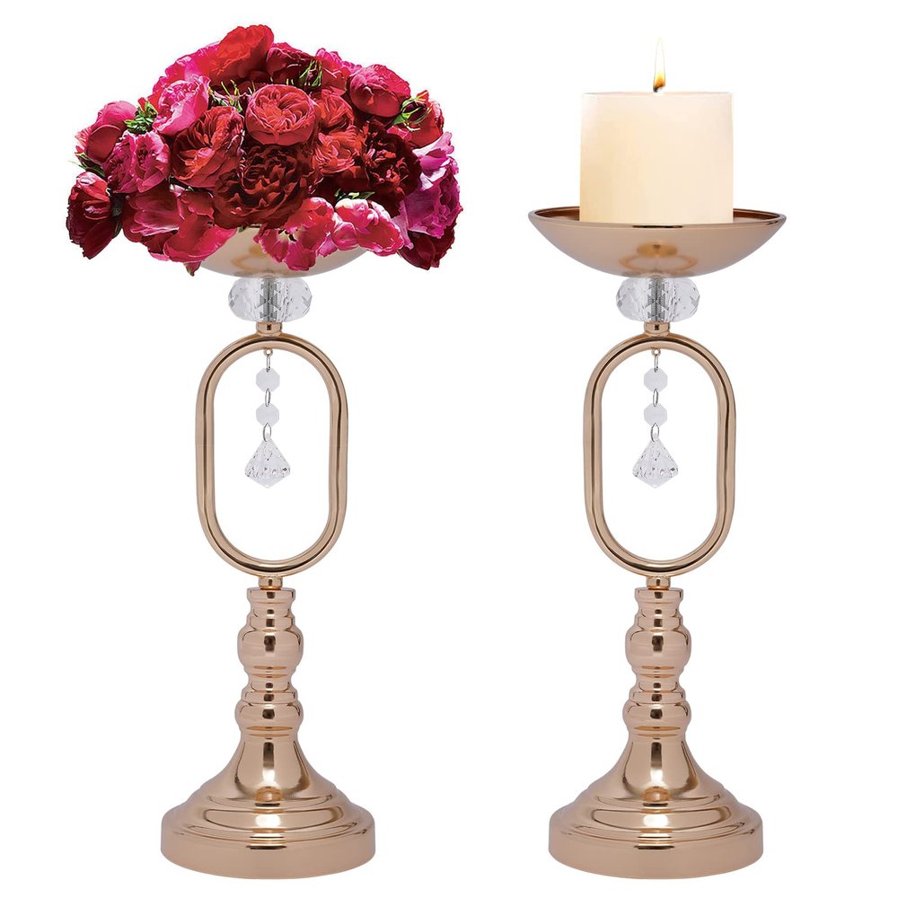 10 Pcs Metal Flowers Vase for Wedding Reception, 15.6in Tall Gold Pillar Candle Holder Table Decor Centrepiece for Dining Room, Vases for Centerpiece Flower Stand for Anniversary Party