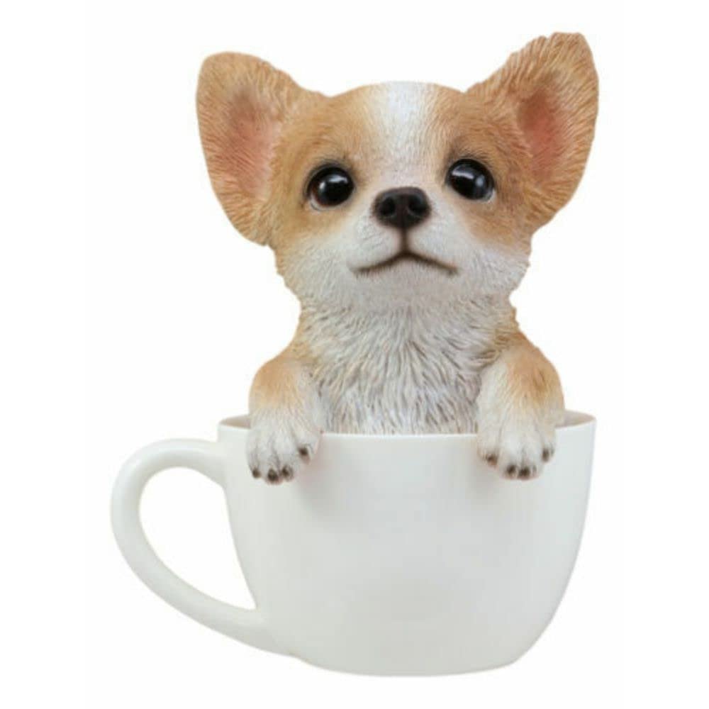 1 Pcs Of Realistic Tan Dog In Teacup Statue 5.75" H