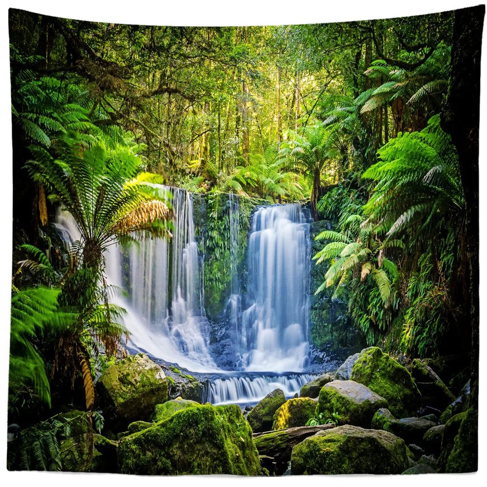 BELECO Jungle Forest Waterfall Tapestry 70x47 Inch Tropical Rainforest Scenery Tapestry Cascade Green Trees Nature Landscape Tapestry Wall Mural Home Decor Wall Art for Living Room Bedroom Dorm