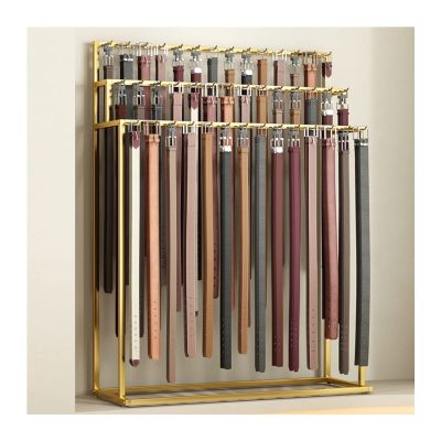 LXBAMKEA Men's Belt Display Stand, Tie Racks, Hanging Hook Commercial Shelves, Clothing Store Boutiques Retail Storage Holder, Multifunctional Handbag Scarf Umbrella Organizer (Color : Gold, Size :