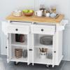 Kitchen Island Cart with Two Storage Cabinets, Rolling Kitchen Island with Drawers Wood Kitchen Serving Cart with Adjustable Shelf, Towel Rack and Spice Rack for Kitchen, Dining Room, White view 1