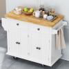 Kitchen Island Cart with Two Storage Cabinets, Rolling Kitchen Island with Drawers Wood Kitchen Serving Cart with Adjustable Shelf, Towel Rack and Spice Rack for Kitchen, Dining Room, White view 2