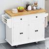 Kitchen Island Cart with Two Storage Cabinets, Rolling Kitchen Island with Drawers Wood Kitchen Serving Cart with Adjustable Shelf, Towel Rack and Spice Rack for Kitchen, Dining Room, White view 4