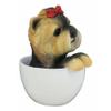 1 Pcs Of Realistic Adorable Dog With Red Ribbon In Teacup Statue 6" H view 3