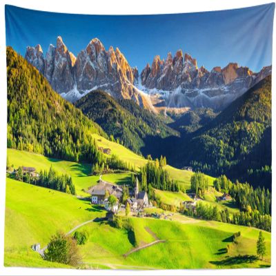 BELECO European Alps Mountains Wall Tapestry 92x70 Inch Swiss Mountains Tapestry Green Forest Grassland Hills Village Mountain Nature Landscape Tapestry Home Decor for Bedroom Living Room Dorm