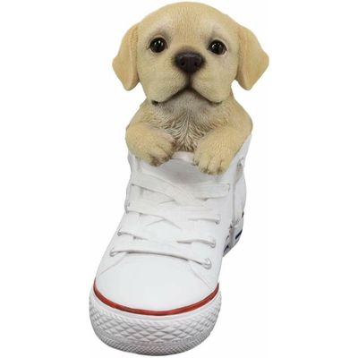 1 Pcs Of Lifelike Yellow Puppy Dog In Sneaker Chucks Shoe Statue