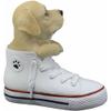 1 Pcs Of Lifelike Yellow Puppy Dog In Sneaker Chucks Shoe Statue view 3