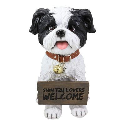 1 Pcs Of Dog Statue With Jingle Collar Welcome Greeting Sign 11.25"Tall