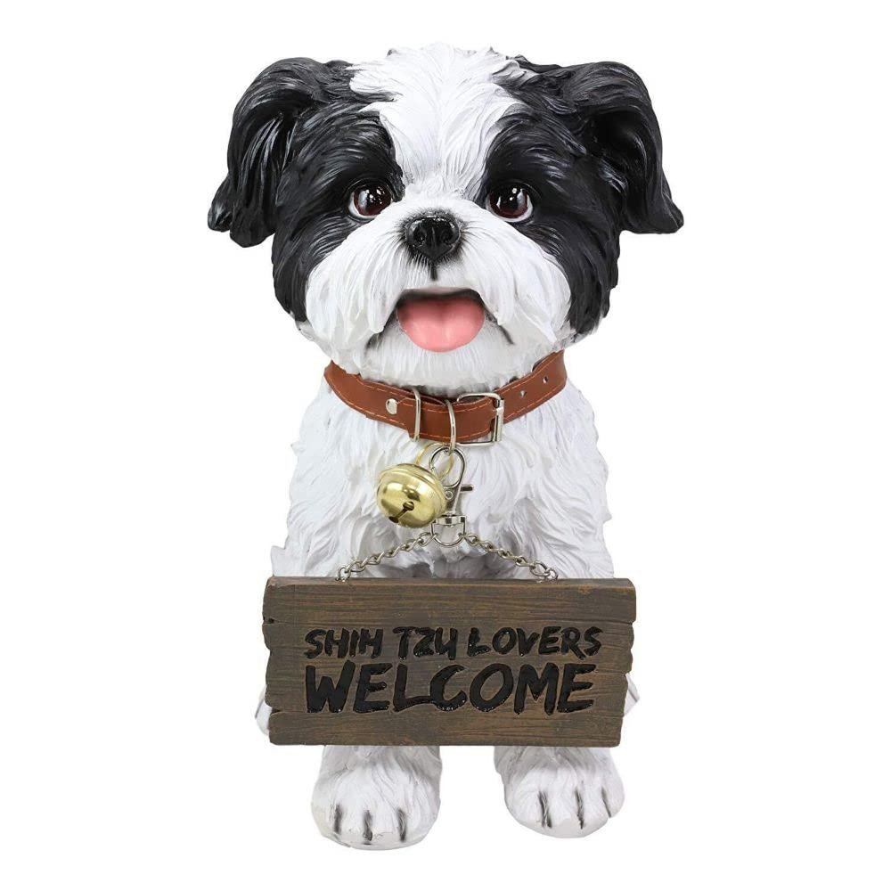 1 Pcs Of Dog Statue With Jingle Collar Welcome Greeting Sign 11.25"Tall