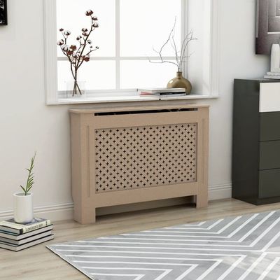 loibinfen Brown Radiator Cover MDF Heating Radiator Cabinet Living Room Furniture Decor, 44.1"x7.5"x32.1", Mesh Design