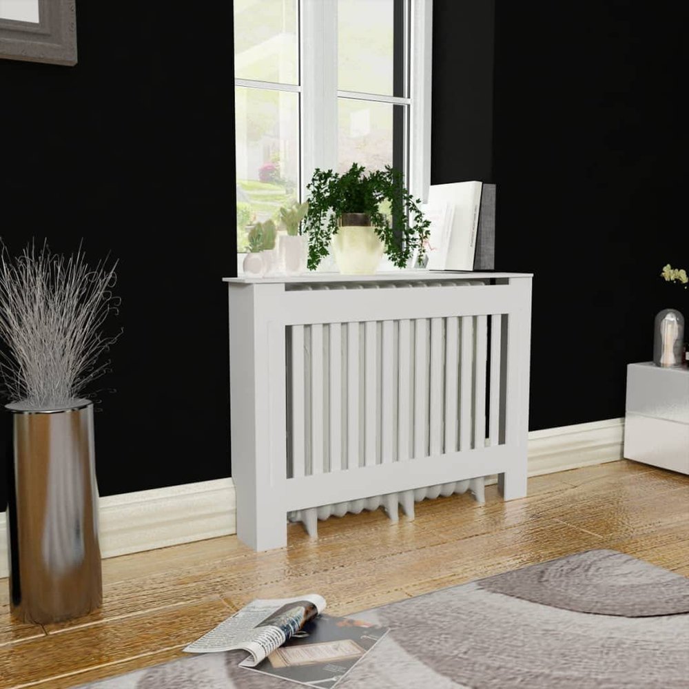 loibinfen White Radiator Cover MDF Heating Radiator Cabinet Living Room Furniture Decor, 44.1"x7.5"x32.1", Vertical Design
