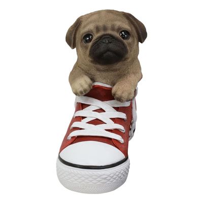 1 Pcs Of Lifelike Fawn Puppy Dog In Sneaker Chucks Shoe Statue