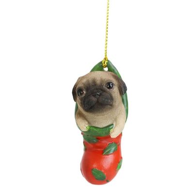1 Pcs of Teacup Puppy Dog in Red Holly Sock Christmas Tree Small Hanging Ornament