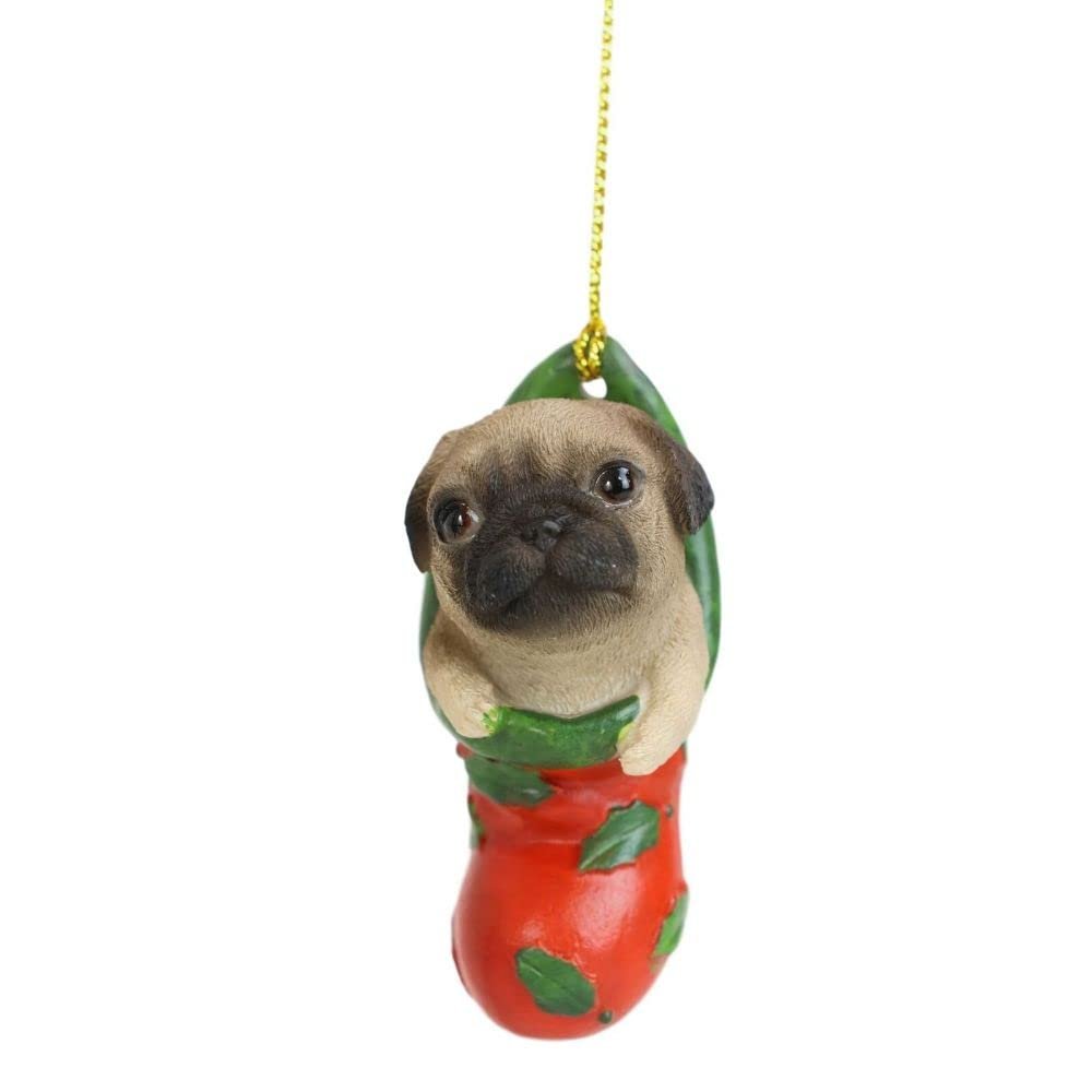 1 Pcs of Teacup Puppy Dog in Red Holly Sock Christmas Tree Small Hanging Ornament