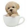 1 Pcs Of Realistic Brown Puppy Teacup Statue Pet Pal Dog Figurine With Glass Eyes view 1