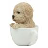 1 Pcs Of Realistic Brown Puppy Teacup Statue Pet Pal Dog Figurine With Glass Eyes view 2