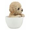 1 Pcs Of Realistic Brown Puppy Teacup Statue Pet Pal Dog Figurine With Glass Eyes view 3